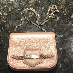 Pink Gold leather cross body on a metal chain